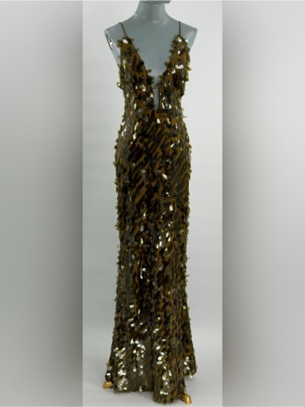 🆕 MISHA COLLECTION 🧿 NWOT Sapphire Sequins Maxi Dress, Olive - Sz M US 6 - Picture 2 of 15
